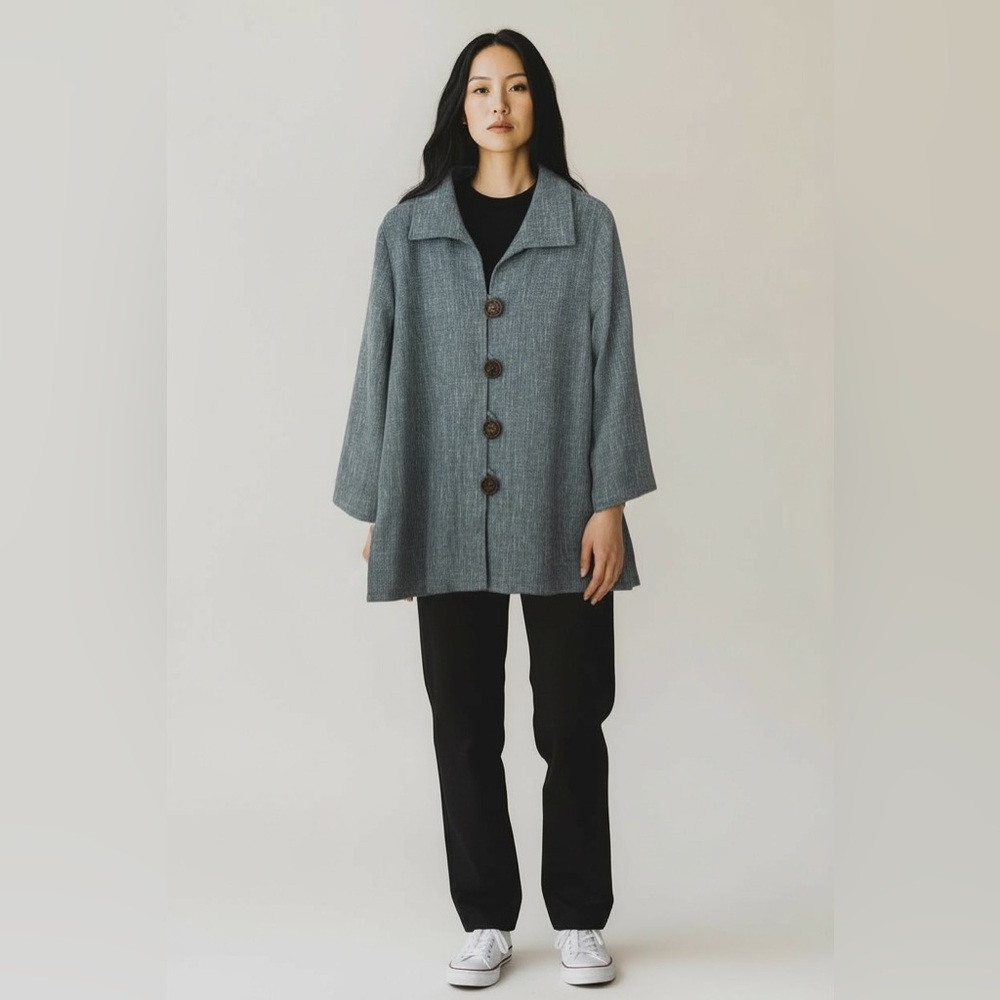 Rising Phoenix 🐦‍🔥Blue Silk Button Down Jacket Top Size Women's Medium Hong Kong